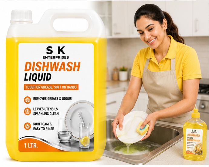 S K Enterprises Dishwash Liquid removing grease from utensils